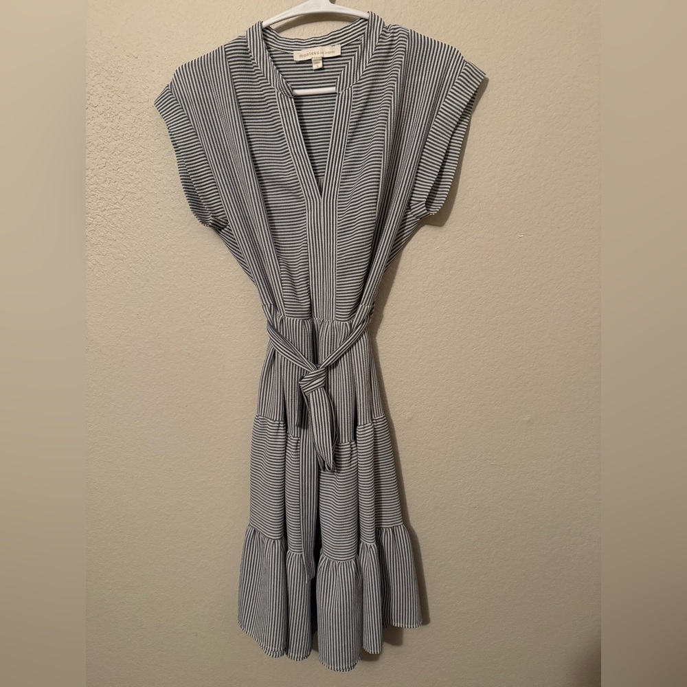 Monteau Black and White Striped Midi Dress